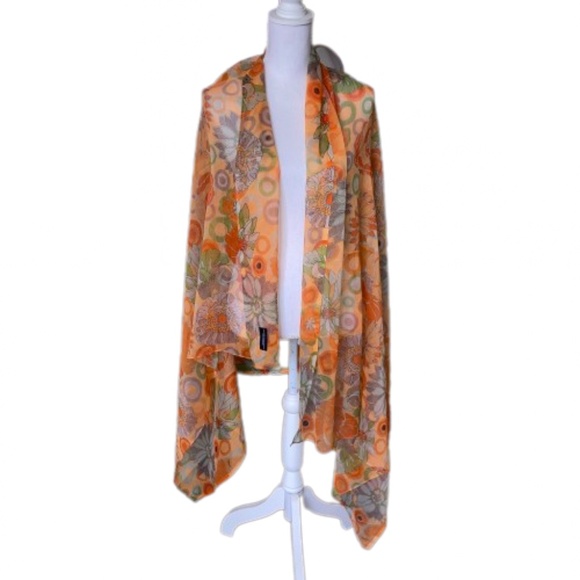 HUGE SARONG WRAP SCARF orange floral thin - Picture 1 of 12